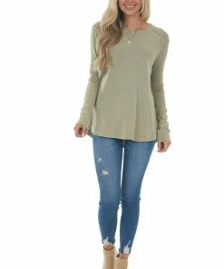 Easel Vintage Sage Long Sleeve Crew Neck Top Tops