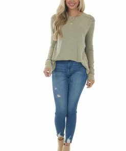 Easel Vintage Sage Long Sleeve Crew Neck Top Tops