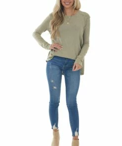 Easel Vintage Sage Long Sleeve Crew Neck Top Tops