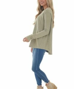 Easel Vintage Sage Long Sleeve Crew Neck Top Tops