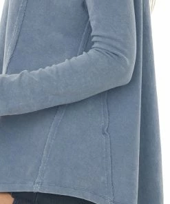 Easel Vintage Slate Blue Long Sleeve Crew Neck Top