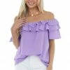Vine & Love Tops Violet Purple Off The Shoulder Ruffled Blouse
