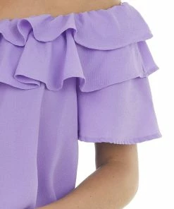 Vine & Love Tops Violet Purple Off The Shoulder Ruffled Blouse