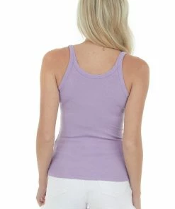La Miel Violet Ribbed Knit Scoop Neck Tank Top Tops