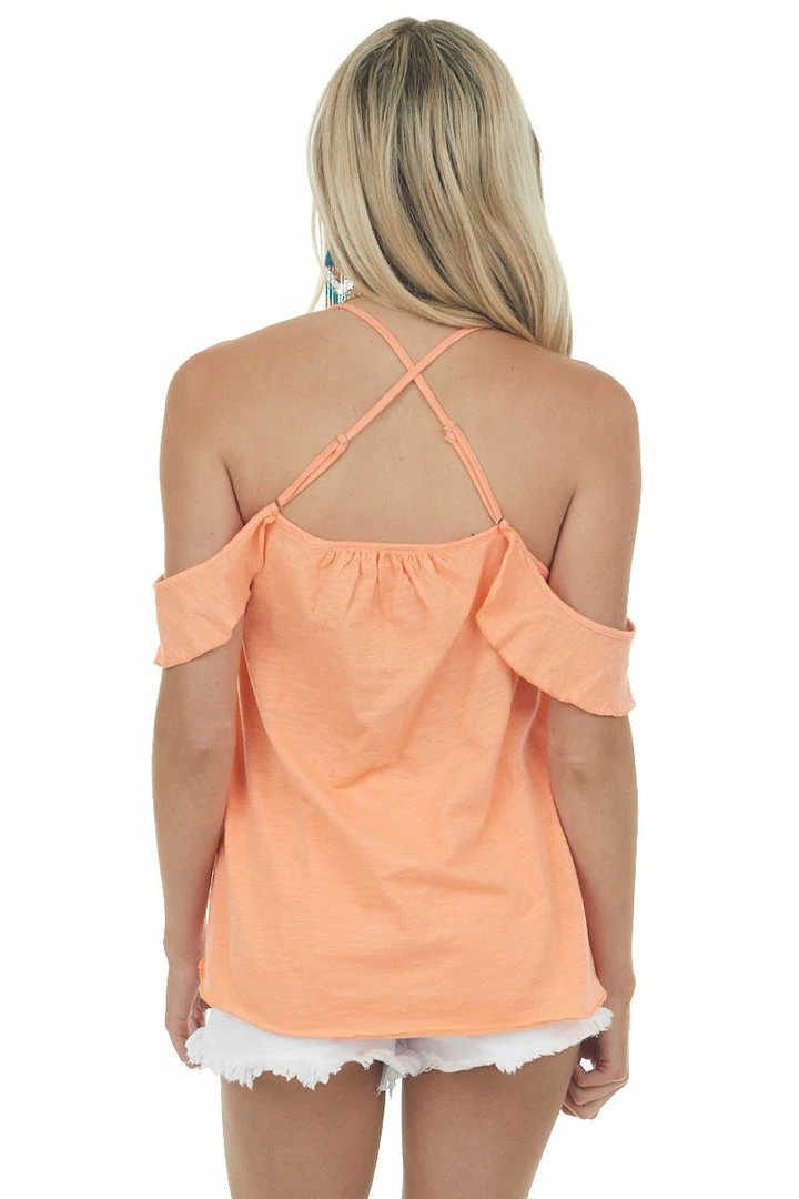 Umgee Vivid Melon Ruffle Cold Shoulder Knit Tank Top 7 Umgee Vivid Melon Ruffle Cold Shoulder Knit Tank Top