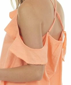 Umgee Vivid Melon Ruffle Cold Shoulder Knit Tank Top 13 Umgee Vivid Melon Ruffle Cold Shoulder Knit Tank Top