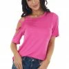 BiBi Vivid Orchid One Caged Sleeve Soft Short Sleeve Knit Top