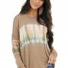 FSL APPAREL Walnut And Ivory Long Sleeve Top With Tie Dye Detail Tops