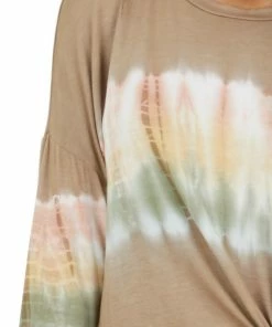 FSL APPAREL Walnut And Ivory Long Sleeve Top With Tie Dye Detail Tops
