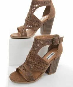 Brand Headquarters Walnut Faux Suede Open Toe High Heel With Buckle Detail Shoes
