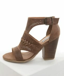 Brand Headquarters Walnut Faux Suede Open Toe High Heel With Buckle Detail Shoes