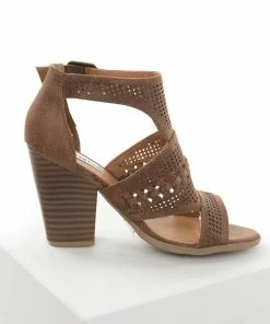 Brand Headquarters Walnut Faux Suede Open Toe High Heel With Buckle Detail Shoes
