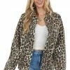 BiBi Walnut Leopard Print Button Up Jacket With Chest Pockets Outerwear