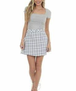 LE LIS Warm Grey Ruched Short Sleeve Ribbed Bodysuit