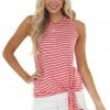 BiBi Tops Watermelon Striped Knit Tank Top With Shoulder Cut Outs