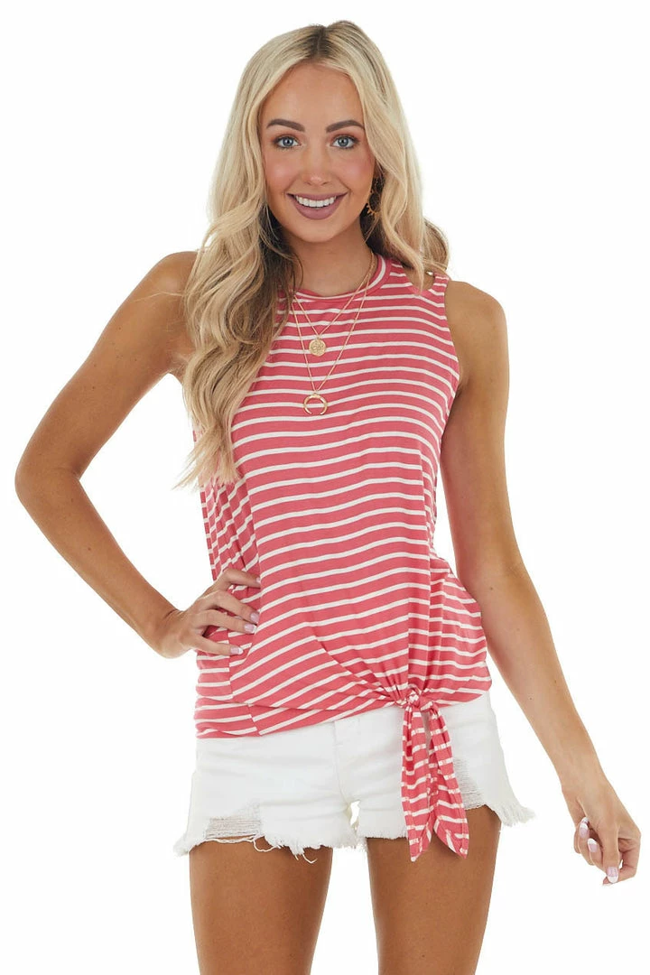 BiBi Tops Watermelon Striped Knit Tank Top With Shoulder Cut Outs 3 BiBi Tops Watermelon Striped Knit Tank Top With Shoulder Cut Outs