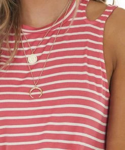 BiBi Tops Watermelon Striped Knit Tank Top With Shoulder Cut Outs 27 BiBi Tops Watermelon Striped Knit Tank Top With Shoulder Cut Outs