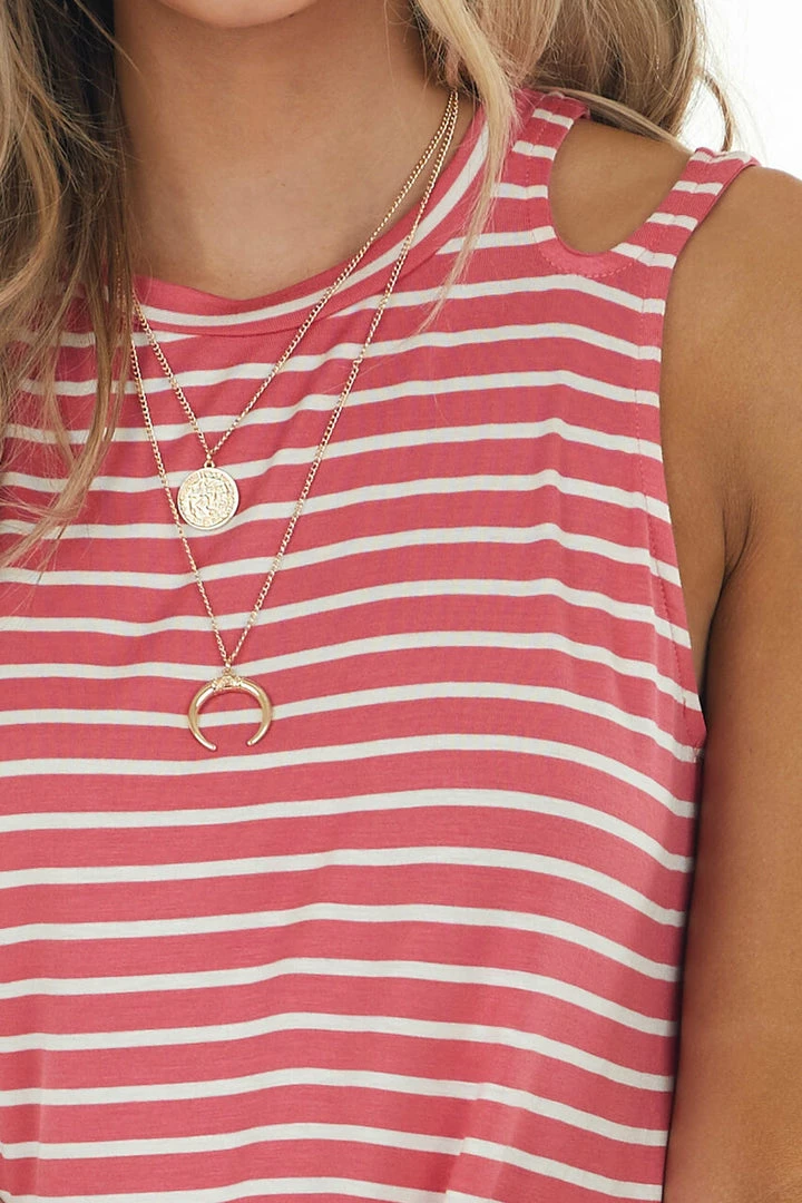 BiBi Tops Watermelon Striped Knit Tank Top With Shoulder Cut Outs 10 BiBi Tops Watermelon Striped Knit Tank Top With Shoulder Cut Outs