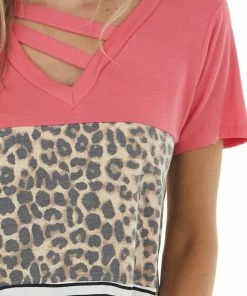 HEIMISH Watermelon Contrast Multiprint V Neck Short Sleeve Knit Top Tops 25 HEIMISH Watermelon Contrast Multiprint V Neck Short Sleeve Knit Top Tops