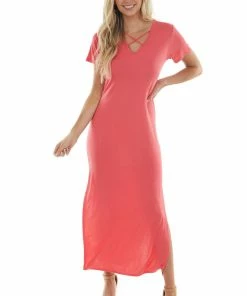 HEIMISH Dresses Watermelon Criss Cross V Neck Knit Maxi Dress