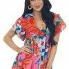 Entro Tops Watermelon Floral Babydoll Ruffle Sleeve Top