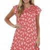 CY Fashion Watermelon Floral Print Smocked Yoke Short Dress 2 CY Fashion Watermelon Floral Print Smocked Yoke Short Dress