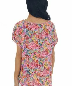 Staccato Watermelon Floral Print Surplice Blouse