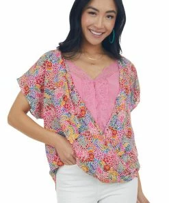 Staccato Watermelon Floral Print Surplice Blouse