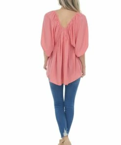 Lovely J Watermelon Pink Loose Fit Babydoll Top Tops 21 Lovely J Watermelon Pink Loose Fit Babydoll Top Tops