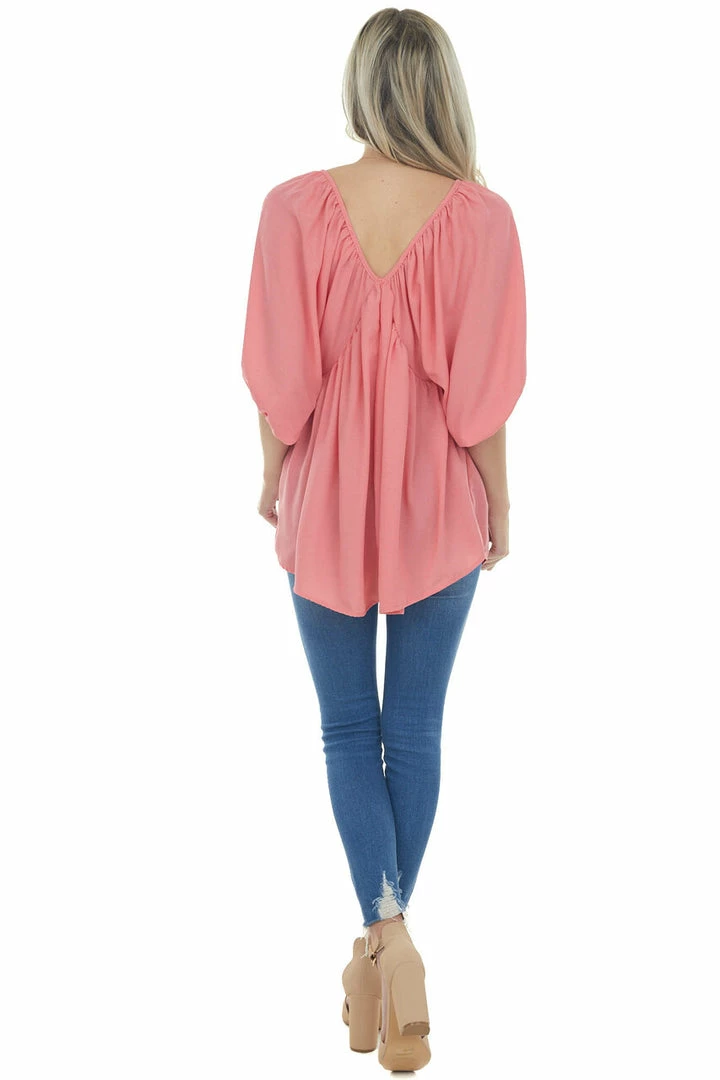 Lovely J Watermelon Pink Loose Fit Babydoll Top Tops 8 Lovely J Watermelon Pink Loose Fit Babydoll Top Tops