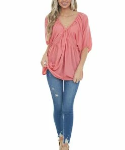 Lovely J Watermelon Pink Loose Fit Babydoll Top Tops 17 Lovely J Watermelon Pink Loose Fit Babydoll Top Tops