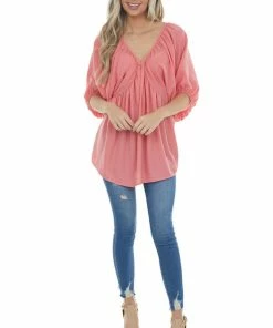 Lovely J Watermelon Pink Loose Fit Babydoll Top Tops 19 Lovely J Watermelon Pink Loose Fit Babydoll Top Tops
