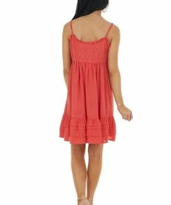 Umgee Dresses Watermelon Sleeveless Swiss Dot Mini Dress