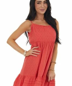 Umgee Dresses Watermelon Sleeveless Swiss Dot Mini Dress