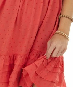 Umgee Dresses Watermelon Sleeveless Swiss Dot Mini Dress