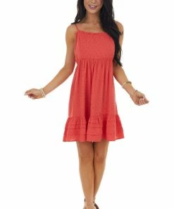 Umgee Dresses Watermelon Sleeveless Swiss Dot Mini Dress