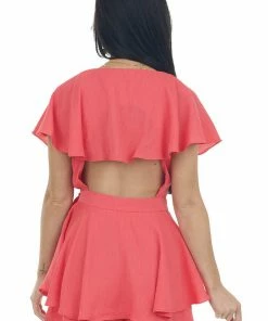 Do + Be Dresses Watermelon Surplice Ruffle Open Back Romper
