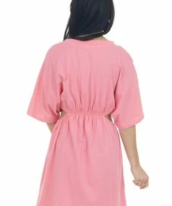 Umgee Watermelon Waist Cut Out Short Sleeve Knit Dress Dresses 12 Umgee Watermelon Waist Cut Out Short Sleeve Knit Dress Dresses