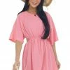Umgee Watermelon Waist Cut Out Short Sleeve Knit Dress Dresses
