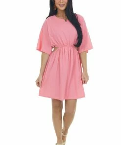 Umgee Watermelon Waist Cut Out Short Sleeve Knit Dress Dresses 10 Umgee Watermelon Waist Cut Out Short Sleeve Knit Dress Dresses