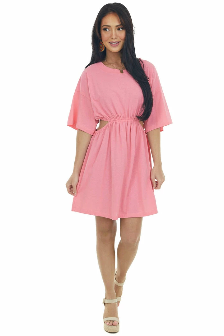 Umgee Watermelon Waist Cut Out Short Sleeve Knit Dress Dresses 5 Umgee Watermelon Waist Cut Out Short Sleeve Knit Dress Dresses