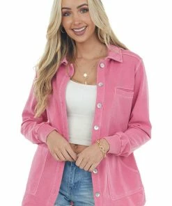 143 Story Watermelon Washed French Terry Shirt Jacket