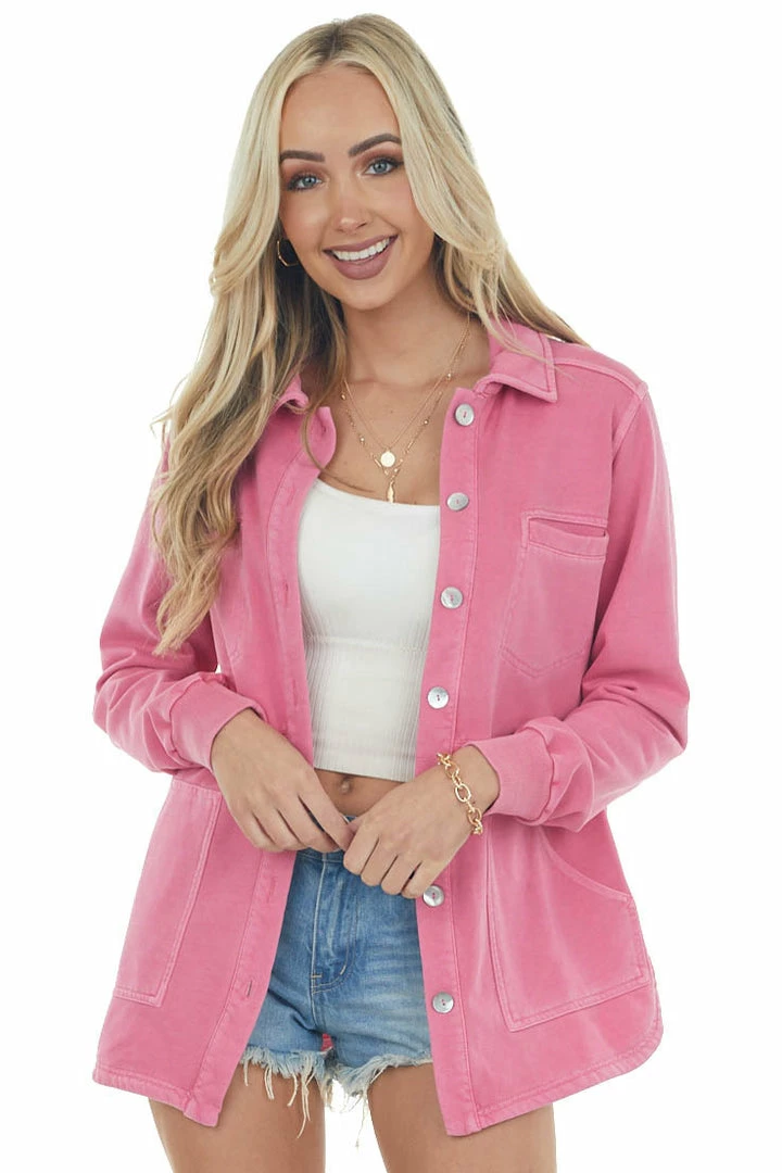 143 Story Watermelon Washed French Terry Shirt Jacket 3 143 Story Watermelon Washed French Terry Shirt Jacket