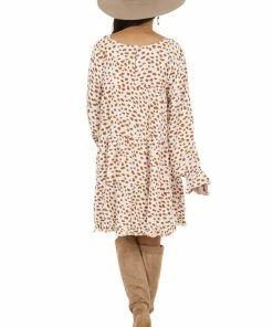 Umgee White And Caramel Cheetah Print Tiered Dress With Frayed Hem Dresses