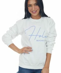Blume+Co Tops White And Periwinkle 'Hola Beaches' Sweatshirt