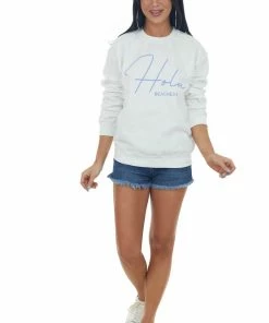 Blume+Co Tops White And Periwinkle 'Hola Beaches' Sweatshirt