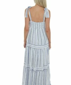 Staccato White And Royal Blue Striped Tiered Maxi Dress