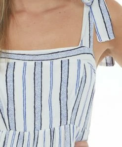 Staccato White And Royal Blue Striped Tiered Maxi Dress