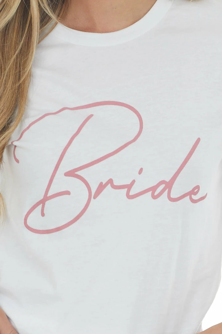 Blume+Co White 'Bride' Script Graphic Short Sleeve Tee Tops 8 Blume+Co White 'Bride' Script Graphic Short Sleeve Tee Tops