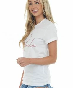 Blume+Co White 'Bride' Script Graphic Short Sleeve Tee Tops 12 Blume+Co White 'Bride' Script Graphic Short Sleeve Tee Tops